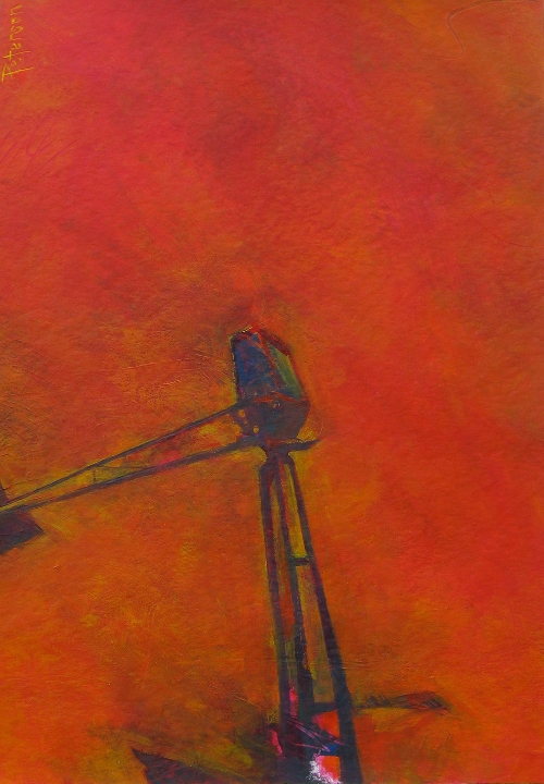 red windmill painting acrylic on paper